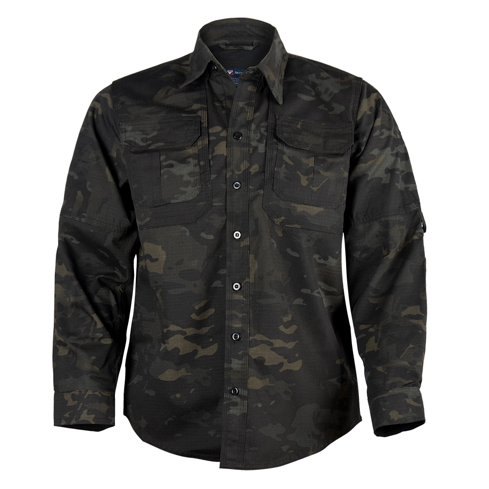 Long Sleeve Military Shirt Wholesale Plaid Woven Epaulet TC 65 35 Polyester Cotton Custom Men Shirt