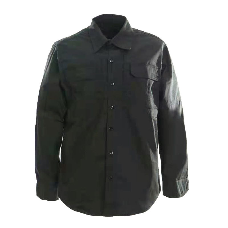 Long Sleeve Military Shirt Wholesale Plaid Woven Epaulet TC 65 35 Polyester Cotton Custom Men Shirt