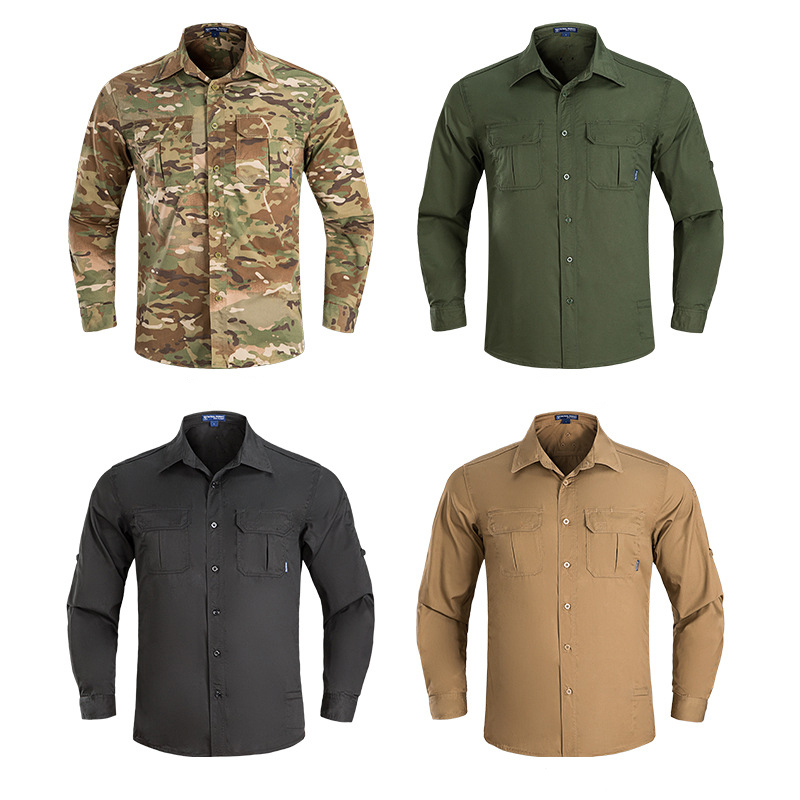 Camisa Multi-Pocket Outdoor Men Work Shirt Tactical Sports Sweat Releasing Long Sleeve Nylon Shirt