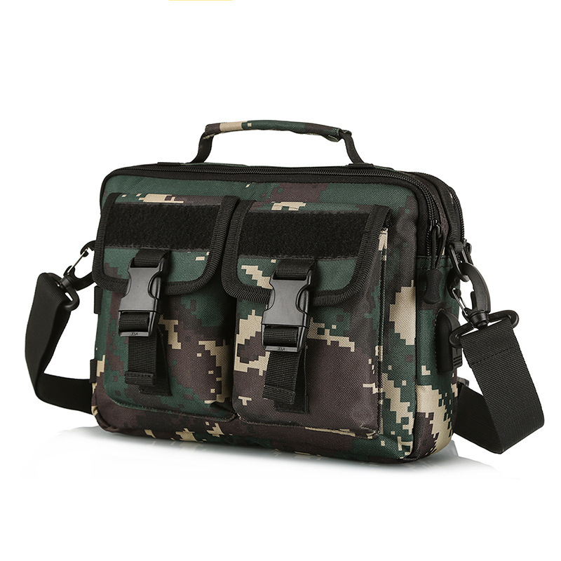 Outdoor Military Camouflage Computer Portable Tactical Shoulder Handbags with Two Utility Pockets at Front