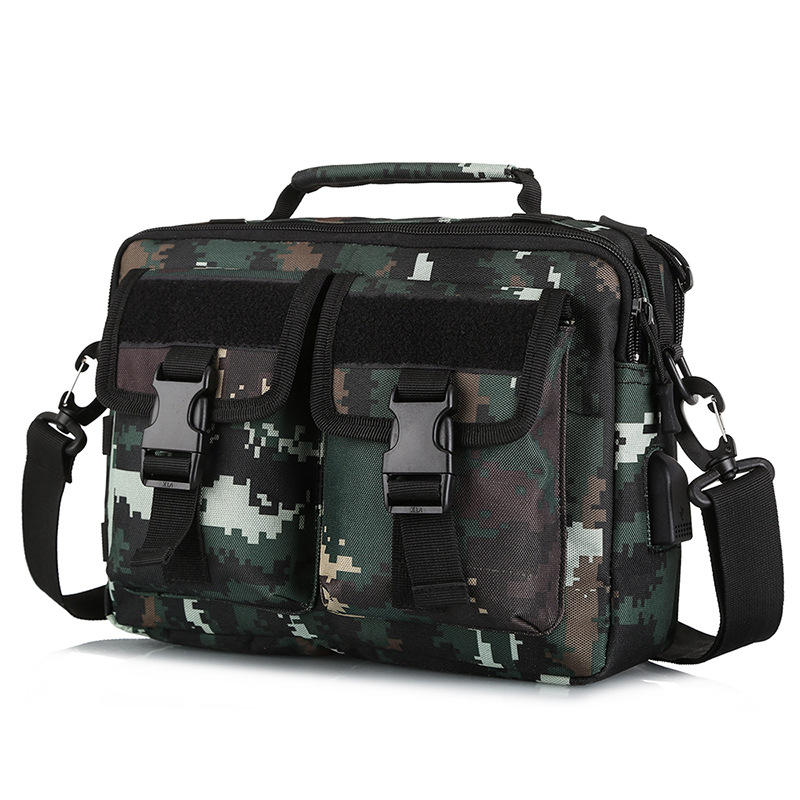 Outdoor Military Camouflage Computer Portable Tactical Shoulder Handbags with Two Utility Pockets at Front