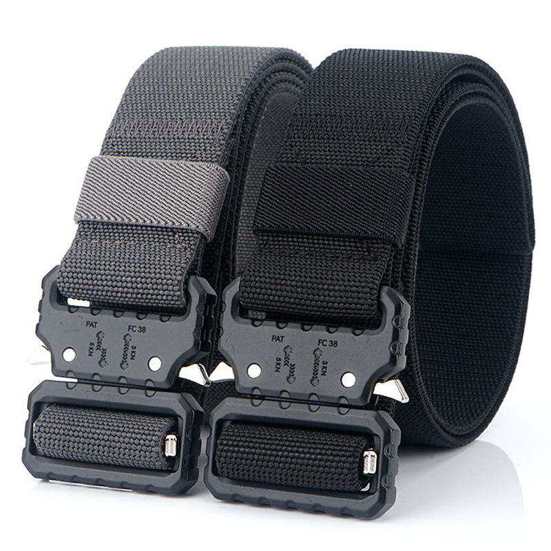 black zinc alloy buckle military tactical belt high fabric elastic thick nylon army belt for men