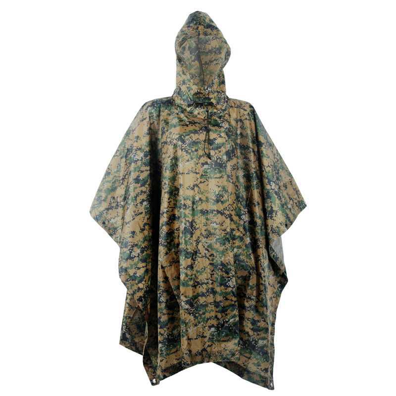 wholesale camo 210T pvc coating outdoor waterproof rain poncho hoodie Versatile tactical cloak