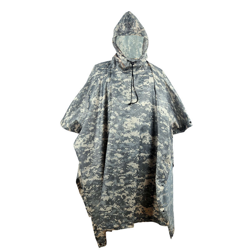 wholesale camo 210T pvc coating outdoor waterproof rain poncho hoodie Versatile tactical cloak