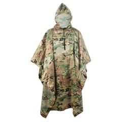 wholesale camo 210T pvc coating outdoor waterproof rain poncho hoodie Versatile tactical cloak