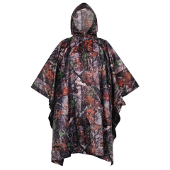 wholesale camo 210T pvc coating outdoor waterproof rain poncho hoodie Versatile tactical cloak