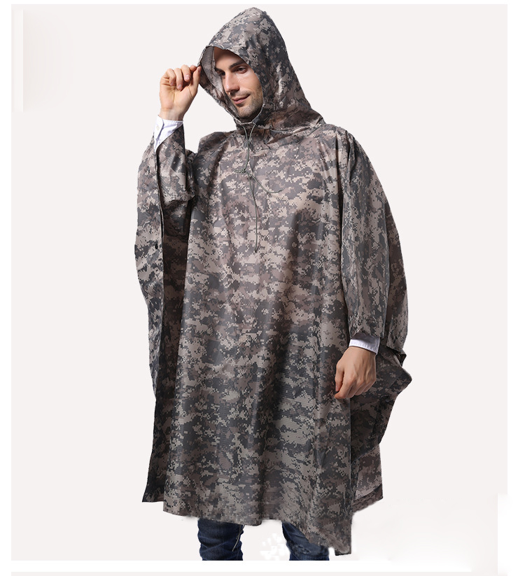 Tactical multi-functional camouflage poncho three-in-one raincoat outdoor jungle hunting hidden ground cushion poncho