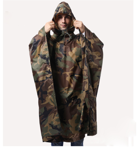 Tactical multi-functional camouflage poncho three-in-one raincoat outdoor jungle hunting hidden ground cushion poncho