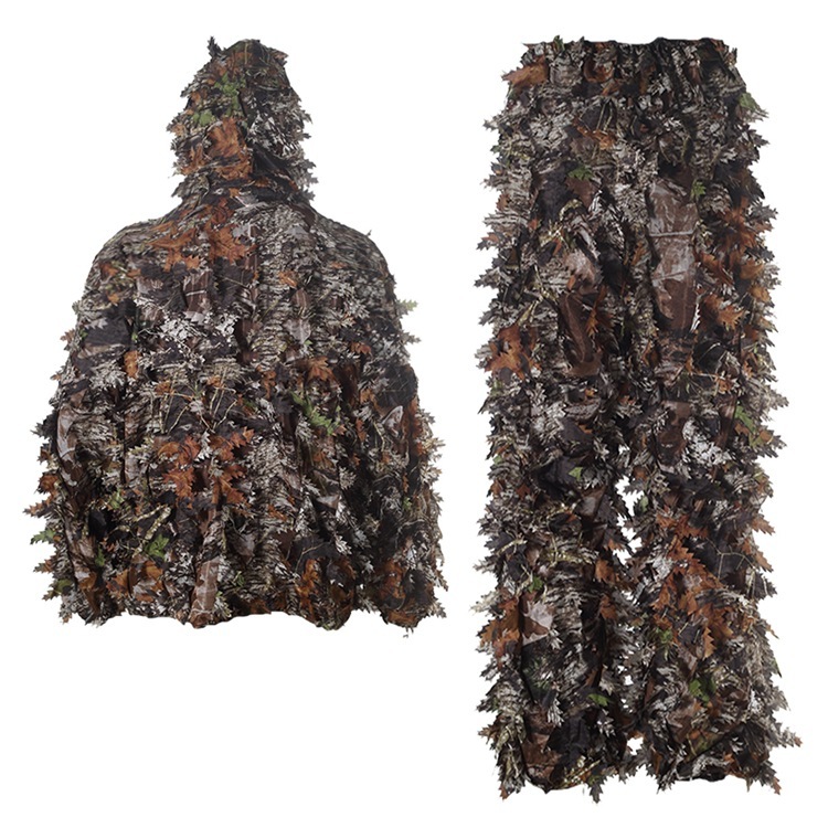 Polyester durable camuflaje ghillie outdoor woodland sniper ghillie suit military 3D leaf hunting birding clothes