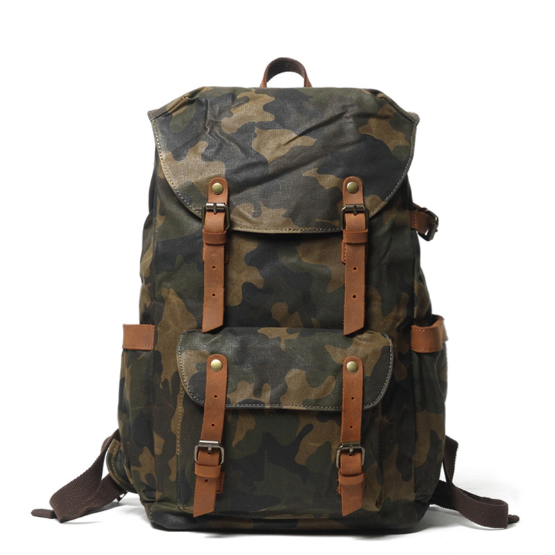 Vintage men's handbag and outdoor bag Hiking Backpack waterproof wax Canvas Backpack men's bag