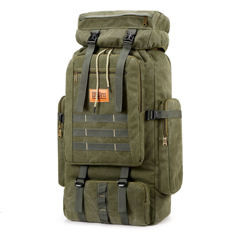 Large Capacity Backpack Men's 80l Canvas Durable Camping Hiking Backpack Fashionable Travel Casual Sport