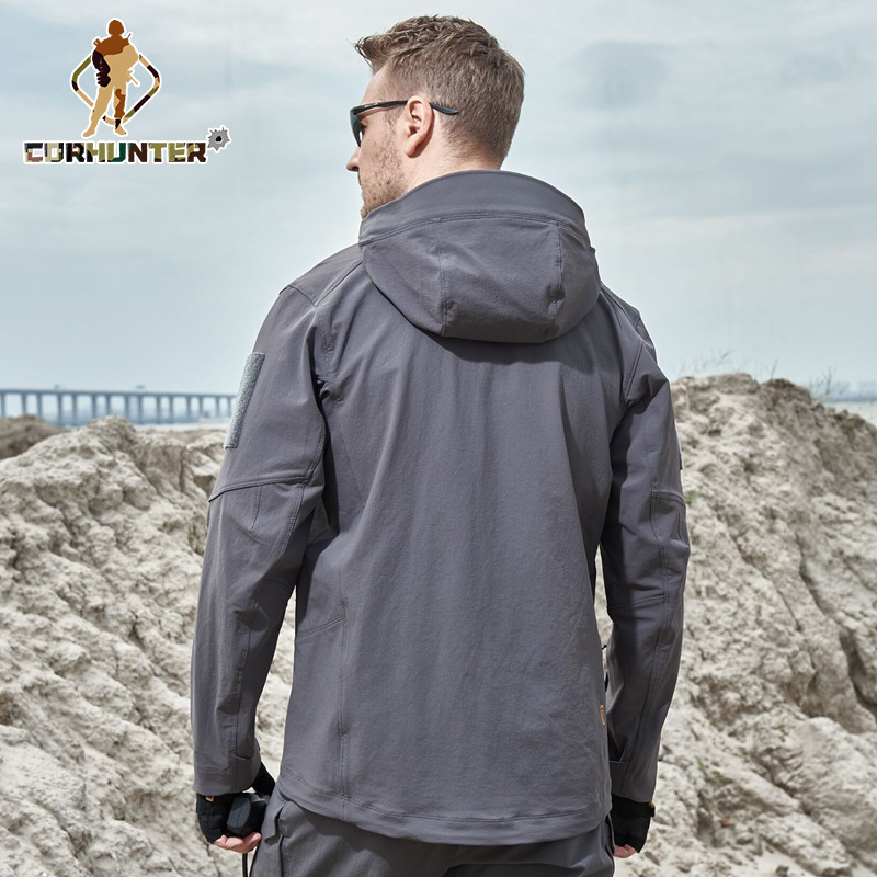 Tactical soft shell portable windbreaker windproof waterproof hoodie men's coat