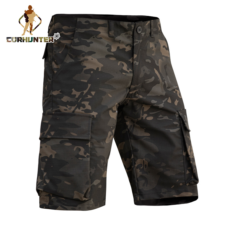 Outdoor camo stretch pants baggy cargo multi-bag shorts men's summer tactical commuter shorts