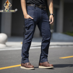 Men Combat Cargo Jeans Tactical Army Pants Men Casual Motorcycle Denim Biker Jeans Stretch Multi Pockets Pants