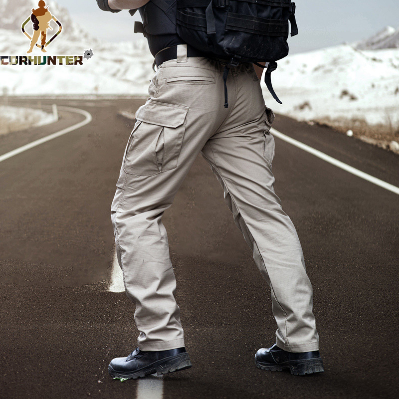 Men's Waterproof Rib Stop Tactical Pants Army Fans Combat Hiking Hunting Multi Pockets Worker Cargo Pant Trousers