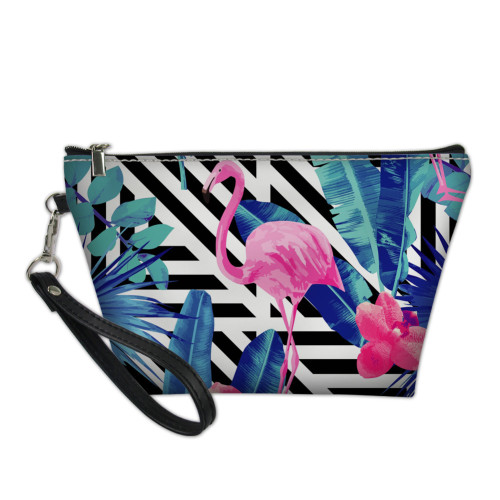 Stampa digitale con motivi animali Borsa cosmetica in pelle PU stampa foglia blu e rosa Cani fenicotteri moda in stile portafoglio portatile foglie d'albero