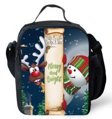 Shoulder student lunch bags for Christmas holiday schoolbag children cute snowman santa winter small light easy to carry