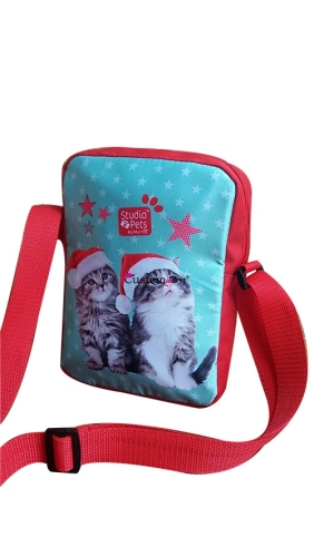 Foto dell'animale domestico di Natale Portafoglio rosso vivo per bambini carino borsa a tracolla in poliestere facile da trasportare Colori a contrasto