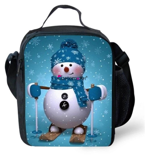 Borsa da scuola con stampa digitale in puro cotone Modello animale personalizzato per bambini cartone animato pupazzo di neve bambini carini facili da trasportare Borsa da pranzo Borsa da stampa digitale