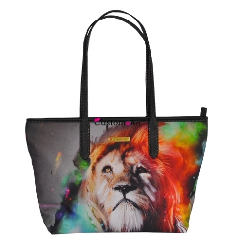 Tote in tela riutilizzabile Digtal Printing Tote Bag Personalità Shopping Bag colorato Magnifico leone borsa in cotone fresco tote in tela con manici in pelle Borse in TELA DI COTONE