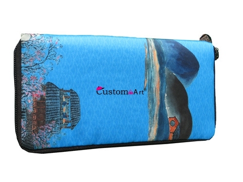 all'ingrosso paesaggio blu personalizzato fiori di colline cinesi Portafoglio in microfibra stile inchiostro con stampa digitale Borse borse di tela