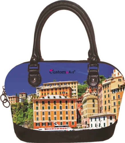 Borse in microfibra personalizzate all'ingrosso Arancione blu Edificio luminoso Bellissimo paesaggio Digtal Stampa Tote Bag Borsa da donna Borsa da donna Borsa di lusso in PU