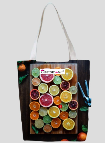 Deluxe Tote Bag Stampa digitale bella borsa da scuola in cotone biologico Beach Ultimate Canvas Shopper Tote Bag shopping bag tote borsa in tela colorato artista design cool cool bag frutta arancia limone