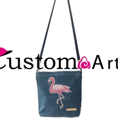Shopping bag school bag school bag pink flamingo two styles denim workmanship fine art cross body bag  Leisure and entertainment package  Must-have for a picnic party