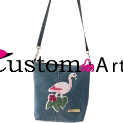 Shopping bag school bag school bag pink flamingo two styles denim workmanship fine art cross body bag  Leisure and entertainment package  Must-have for a picnic party