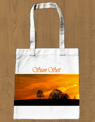 Tote bag, cotton kids bag, party souvenir, shopping bag, beautiful view, orange-red, yellow, sunset