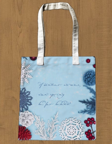 Shopping bag handbag book bag sky blue design sense snowflake pine cones pine needles red fruit