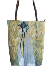 Einkaufstasche Cyan Frische Geschenktüte Kreativ Hochauflösend Digitaldruck mit hoher Textur Reine Baumwolle Recycelbar Wiederverwendbar Ölgemälde Gouache Reißverschlusstasche Schultasche mit großem Fassungsvermögen Pekingoper Drama Dan Corner