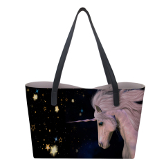 Borsa shopping in pelle PU Tote bag romantica fantasia unicorno stella design nero senso nicchia grande capacità