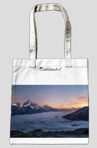 Borsa tote robusta in tela Uso quotidiano Borsa tote da barca in tela di cotone media splendido scenario Alba nuvolosa sogno oltremare Viola blu alba