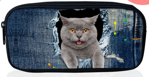 Astuccio personalizzabile, borsa di stoffa, astuccio, cerniera, simpatico gatto