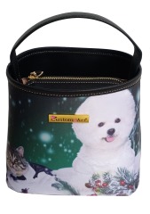 Bolso redondo Sentido de mascota de gama alta Sentido de diseño Pequeño sentido de calidad Muy buena textura Impresión digital de algodón puro