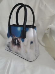 Gato azul lindo patrón de mascota bolso de compras bolso de dama bolso de fiesta de noche el diseño de gama alta se puede personalizar, la impresión digital de algodón puro u otras telas se pueden imprimir claramente