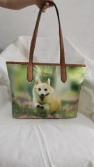 Bolso tote de asa larga, cuero pu de alta calidad, algodón puro u otros materiales y diseños que se pueden personalizar. Patrón de mascota, duradero y resistente al color.