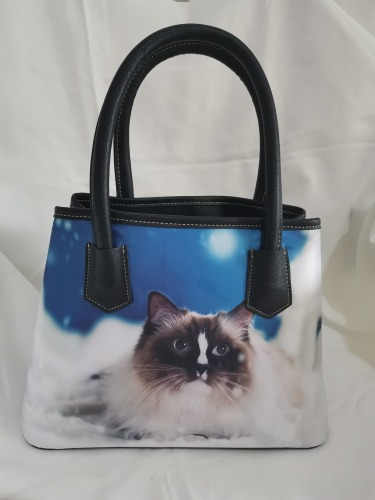 Blaue Katze niedliche Haustier Muster Tasche Einkaufstasche Dame Tasche Abend Party Tasche High-End-Design kann angepasst werden, Digitaldruck aus reiner Baumwolle oder andere Stoffe können deutlich gedruckt werden