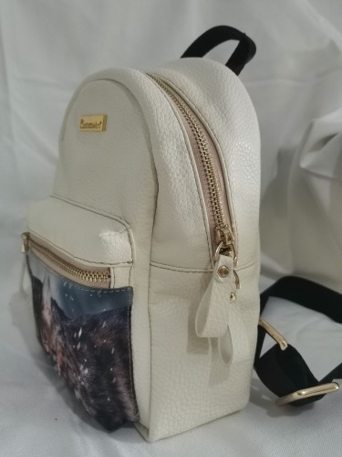 Mochila personalizable de piel sintética blanca con estampado de mascotas, costuras precisas, mano de obra fina, bolso pequeño, viaje de compras, bolso portátil, mini ligero, personalizable, impresión clara, no tóxico y sin olor, bonito bolso pequeño para