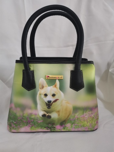 Nettes Haustier Muster Tasche Einkaufstasche Damen Tasche Abendtasche High-End-Design kann angepasst werden, Digitaldruck aus reiner Baumwolle oder andere Stoffe können deutlich grüner Hund gedruckt werden
