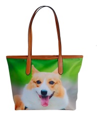 Bolso tote de asa larga, cuero pu de alta calidad, algodón puro u otros materiales y diseños que se pueden personalizar. Patrón de mascota, duradero y resistente al color.