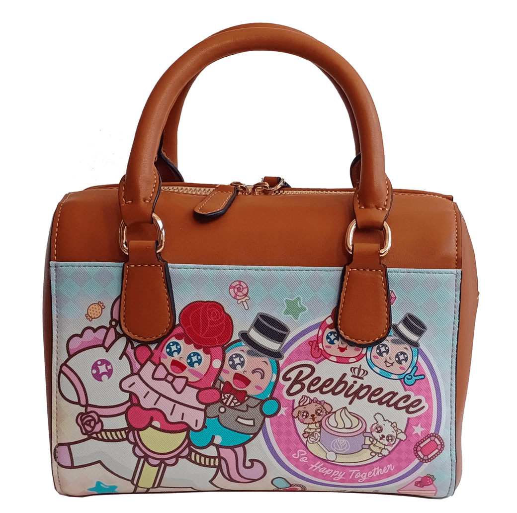 The cartoon pattern is printed on the handbag