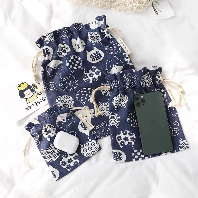 Cotton digital printing waterproof drawstring bag for mobile phone