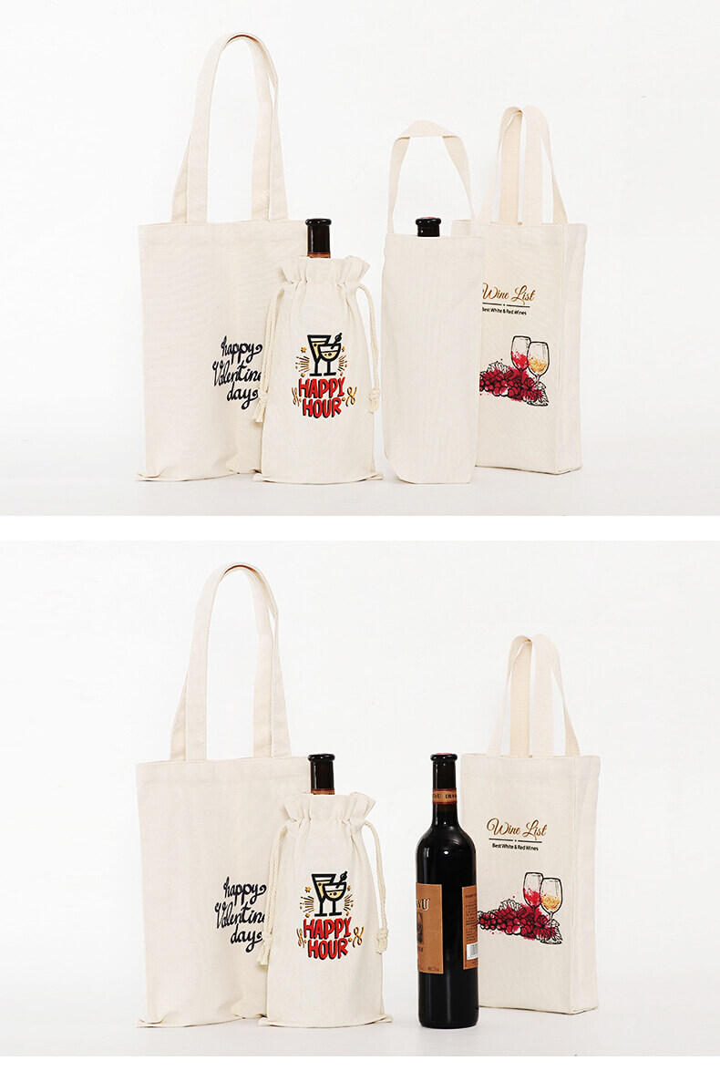 Anzeige des fertigen Produkts für die Rotweintasche aus Baumwollleinwand