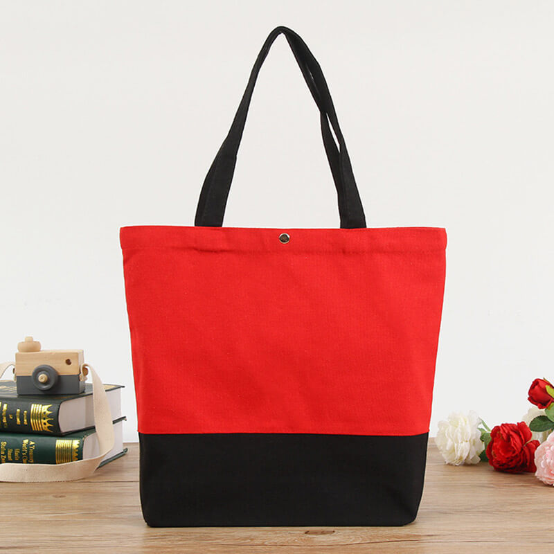 Red and black canvas grocery tote bags