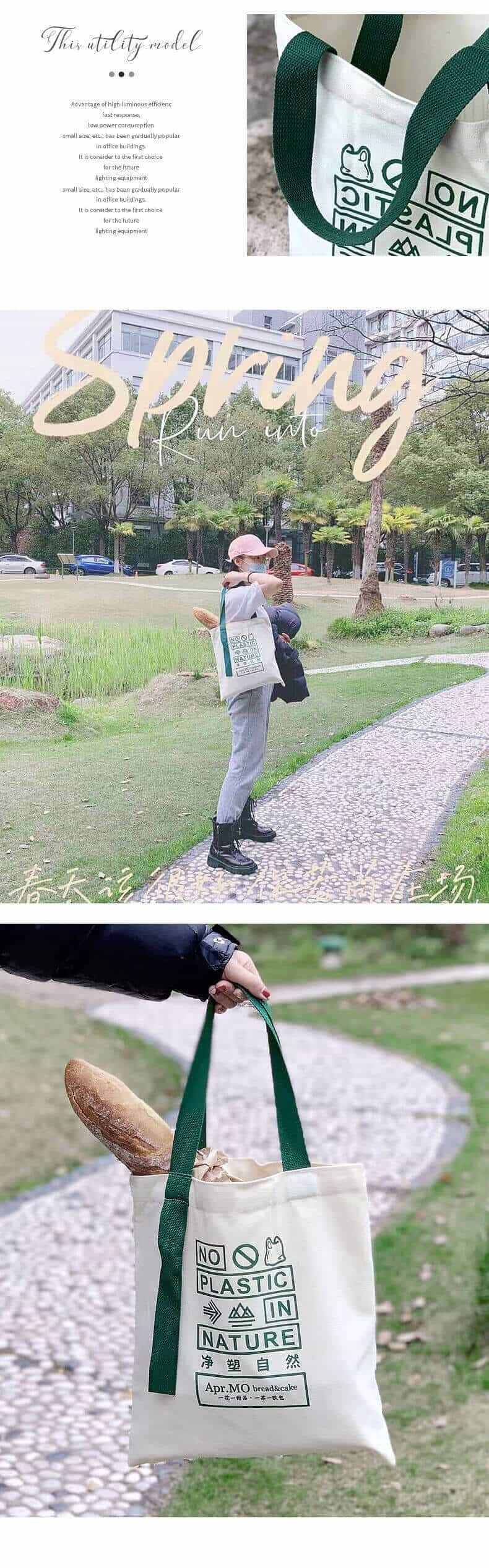 La bolsa de lona personalizada puede contener muchas cosas y es conveniente para salir