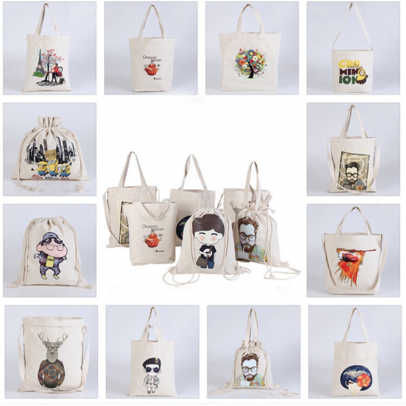 Différents styles de sac en toile imprimée en coton à motif personnalisé