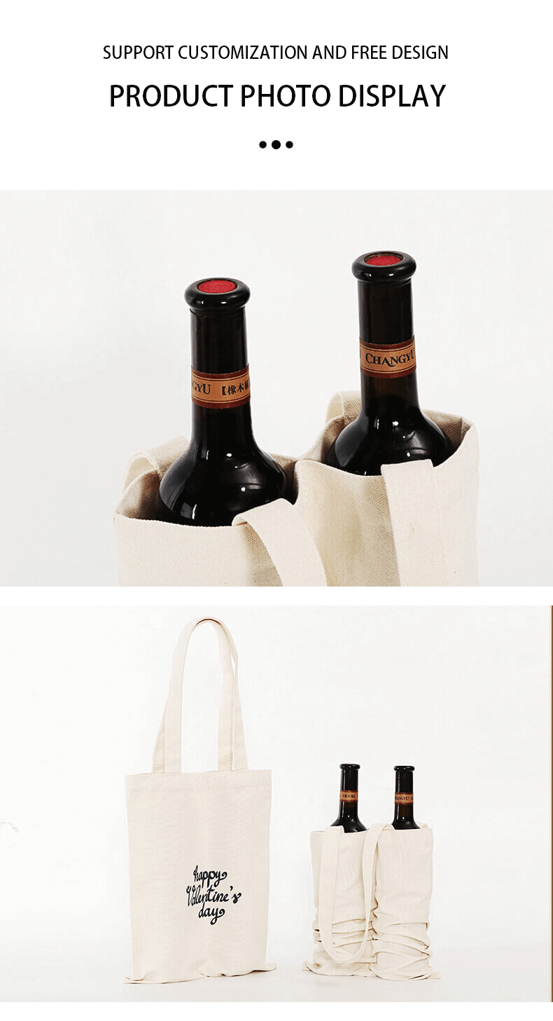 Exibição de caixa de saco de vinho tinto de lona de algodão puro