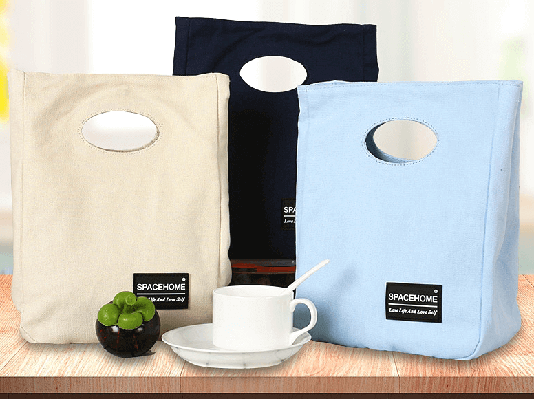 Three portable canvas lunch bags